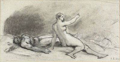 Femme nue assise avec homme nu endormi (recto); Torse féminin vu de dos (verso) - Jean Beraud