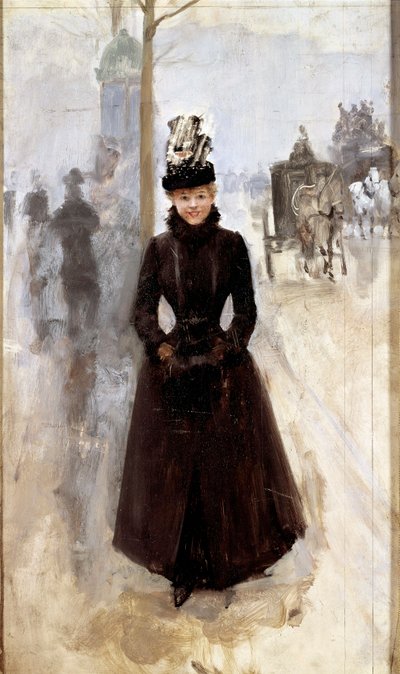 Parisienne sur le boulevard ou femme au manchon Peinture de Jean Béraud (1849-1935) 19ème siècle Tours, Musée des Beaux-Arts - Jean Beraud