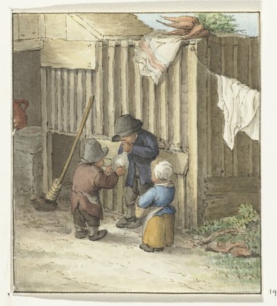 Trois enfants jouant avec une vessie de porc - Jean Bernard
