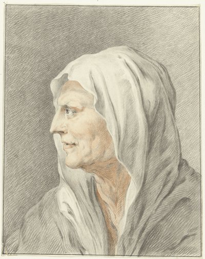 Tête de vieille femme avec un foulard, de profil vers la gauche - Jean Bernard