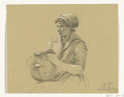 Fille assise avec une grande cruche - Jean Bernard