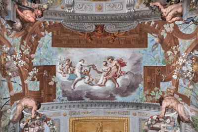 Vénus donne la couronne à Ariane; sur les nuages, Vénus, entourée de cupidons, offre la couronne de Vulcain à Ariane assise à côté de Bacchus - Jean Boulanger