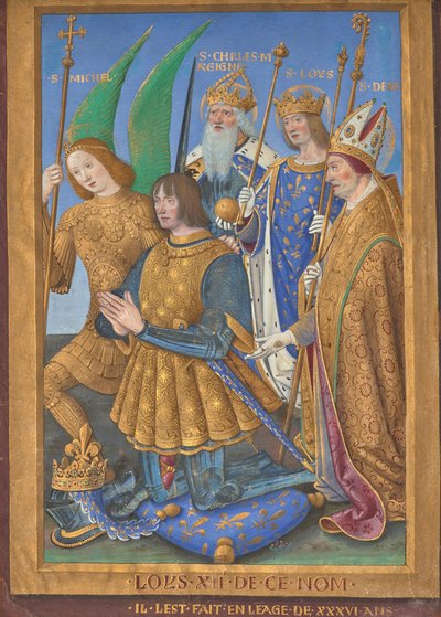 Louis XII de France en prière, accompagné de Saint Michel, Charlemagne, Louis et Denis - Jean Bourdichon