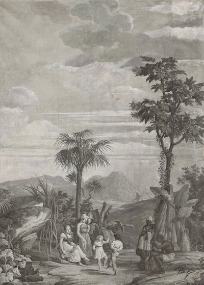 Les enfants dansent, panneau de papier peint de la série "Paul et Virginie", par Dufour & Cie, vers 1823 - Jean Broc