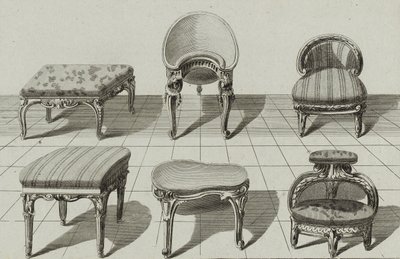 Tabourets, Bidets de Toilette, Marchepied, publié vers le milieu des années 1770 - Jean Charles (after) Delafosse