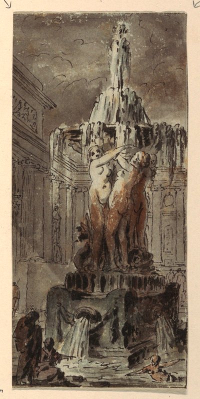 Fantaisie architecturale avec fontaine - Jean Charles Delafosse