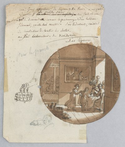 Design pour une assiette en porcelaine peinte, Les Liqueurs pour le Service des Objets de Dessert - Jean Charles Develly