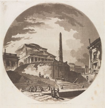 Vue de la Rotonde avec escaliers sur le Tibre - Jean Claude Richard de Saint Non