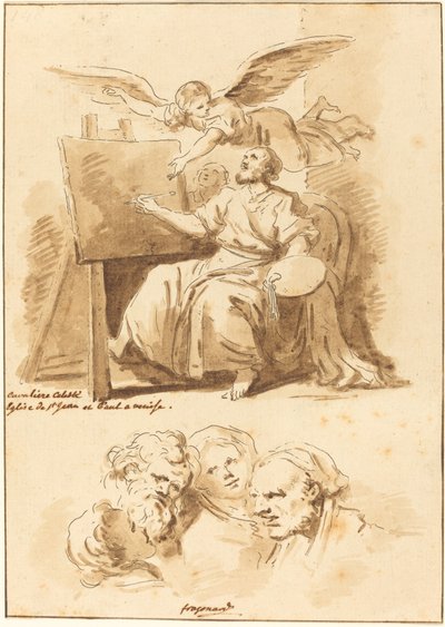Saint Luc à son Chevalet et Quatre Têtes Expressives - Jean Claude Richard de Saint Non after Jean Honoré Fragonard after Andrea Celesti