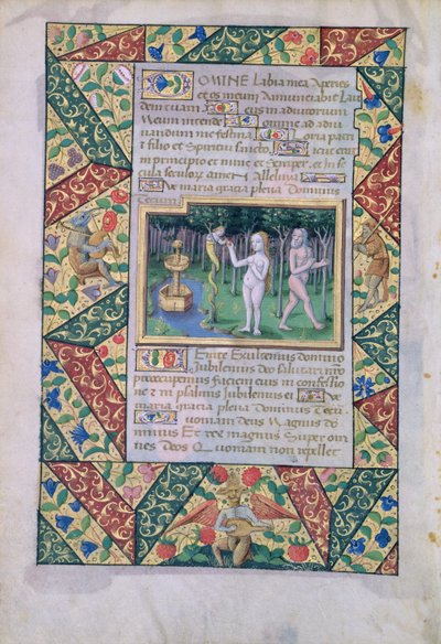 Ms Lat. Q.v.I.126 fol.12v La tentation dans le Jardin d