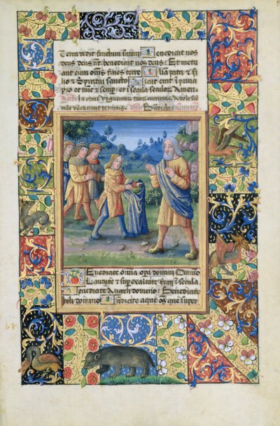Ms Lat. Q.v.I.126 fol.21 Les frères de Joseph montrant à leur père la preuve que Joseph est mort, du Livre d