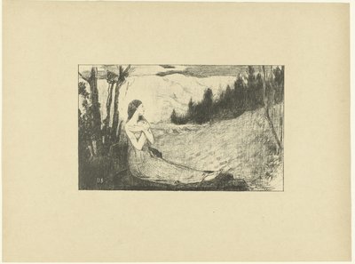 Sainte Agnès assise sur un rocher dans un paysage - Jean Danguy
