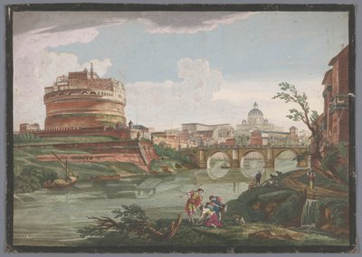 Vue du château Saint-Ange et du pont Saint-Ange sur le Tibre à Rome - Jean Daullé