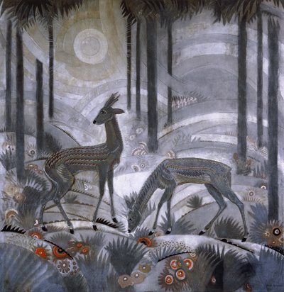 Deux cerfs dans une forêt - Jean Dunand