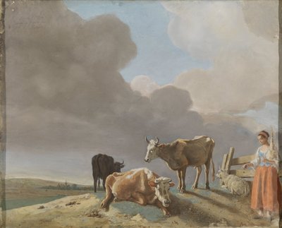 Paysage avec vaches, moutons et bergère, copie modifiée d