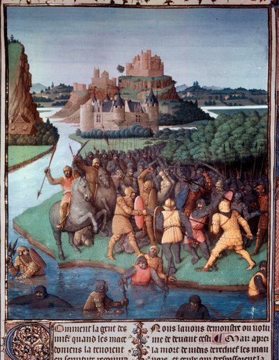 Bataille entre Juifs et Macédoniens. Miniature tirée de « Le Livre des anciens Juifs » (Antiquités judaïques) par Jean Fouquet (1420-1481) 15ème siècle Paris, B.N. - Jean Fouquet
