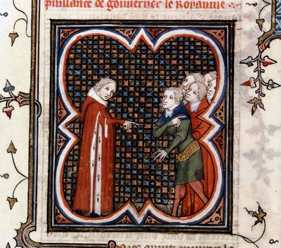 Étienne Marcel, prévôt des marchands de Paris, raconté par le roi Jean II le Bon (1319-1364) de France pour respecter la "Grande Ordonnance" de 1357 et réprimandé pour sa conduite, dans "Les Grandes Chroniques de France" par Jean Fouquet, vers 1460 - Jean Fouquet