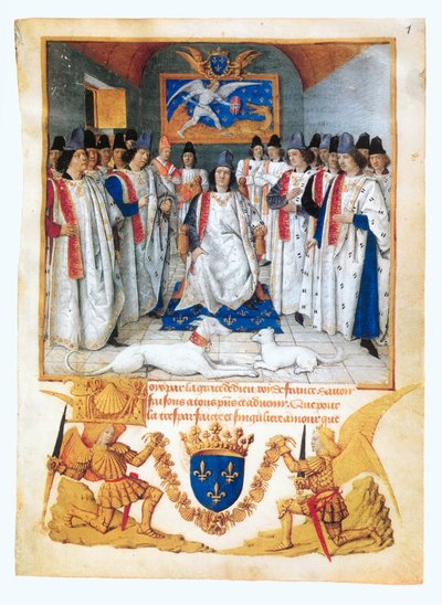 Le roi Louis XI préside une assemblée capitulaire de la ... (manuscrit illuminé) - Jean Fouquet