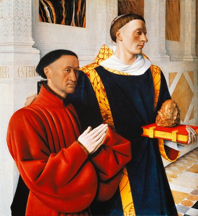 Panneau gauche du diptyque de Melun : Étienne Chevalier avec son saint patron Saint Étienne - Jean Fouquet