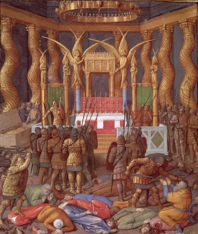 Ms Fr 247 f.293 Profanation du temple de Jérusalem en 63 av. J.-C. par Pompée et ses soldats, illustration de 