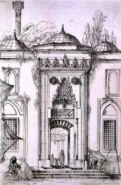 Entrée de la mosquée de Bayazid II, à Constantinople, de 