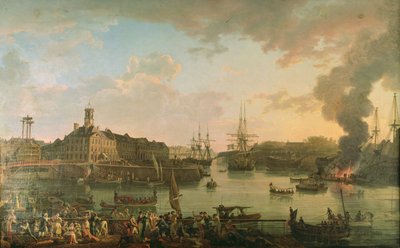 Vue du port de Brest depuis les docks couverts en 1795 - Jean Francois Hue