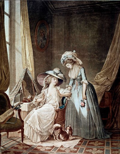 La confession difficile. Une servante écoutant sa maîtresse. Gravure de Jean François Janinet - Jean Francois Janinet