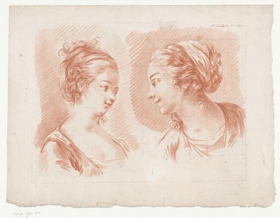 Deux têtes de femmes (6.e Feuille du 8.e Cahier) (Composities met delen van het menselijke lichaam) (Huitième Cahier de Principes de Dessin) - Jean Francois Janinet