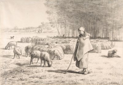 Une bergère avec son troupeau - Jean Francois Millet