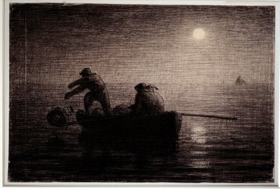 Pêcheurs de homards jetant leurs casiers, effet de nuit Dessin au crayon noir par Jean François Millet (1814-1875), vers 1856-1858. Dim. 0,32 x 0,49 m Paris. Musée d