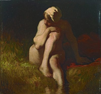 Jeune paysanne nue assise sur la berge d