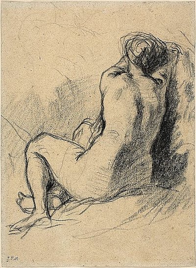 Étude : Femme nue vue de dos (recto) Croquis de paysans au travail (verso) - Jean Francois Millet