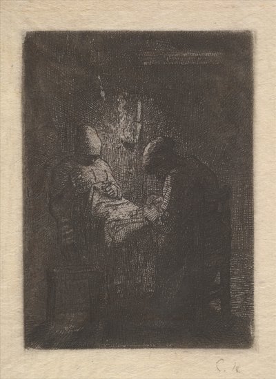 Deux femmes cousant à la lumière d