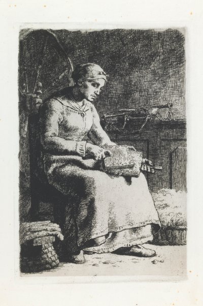 Femme cardant la laine - Jean Francois Millet