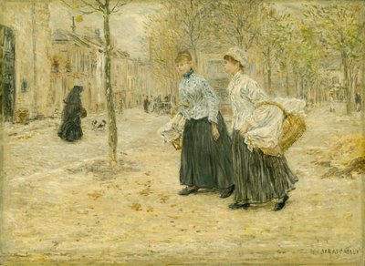 Deux lavandières traversant un petit parc à Paris - Jean Francois Rafaelli