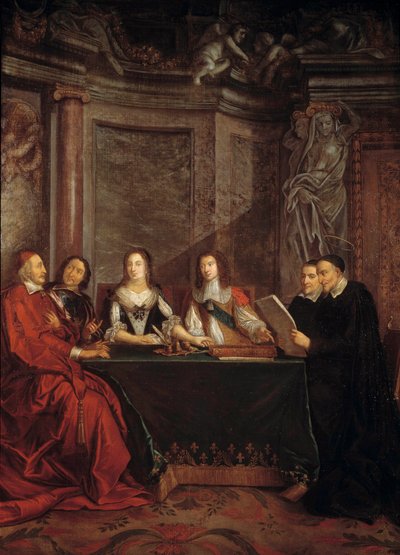 Le conseil de conscience : Saint Vincent de Paul, chef du conseil de conscience lisant devant le cardinal Jules Mazarin, Pierre Séguier, la reine Anne d