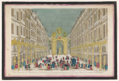 Vue de la décoration de la Rue de la Feronnerie à Paris pour la guérison de Louis XV, roi de France, en 1745 - Jean François Daumont