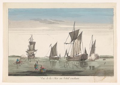 Paysage marin avec bateaux au coucher du soleil - Jean François Daumont