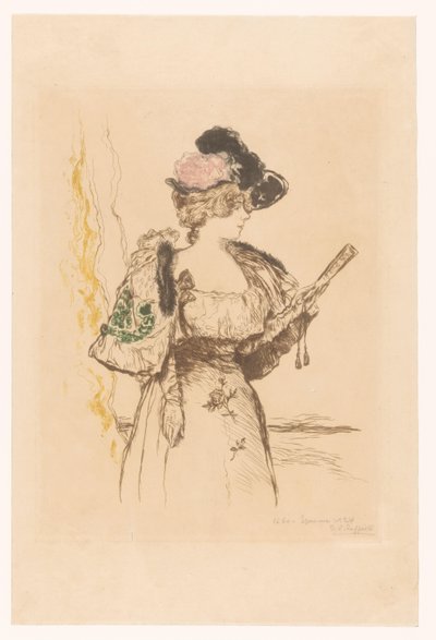 Dame avec éventail - Jean François Raffaëlli (signed by artist)