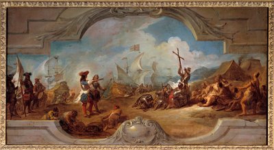 Christophe Colomb en Amérique (projet de peinture sur le plafond) - Jean François de Troy