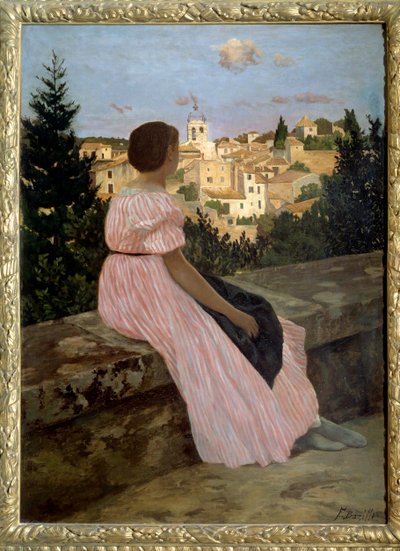 Robe rose ou Vue de Castelnau le Lez (ou Castelnau-le-Lez, Hérault). Portrait de la nièce de l