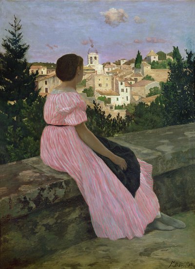 La robe rose, ou Vue de Castelnau-le-Lez, Hérault, 1864 - Jean Frederic Bazille