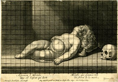 Jean Ganière - Enfant endormi, la tête posée sur un coussin ; crâne à droite. 1640 - Jean Ganière