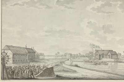 Attaque des Prussiens sous le colonel Van Borstel sur le pont de Duivendrecht, 1er octobre 1787 - Jean George Teissier (signed by artist)