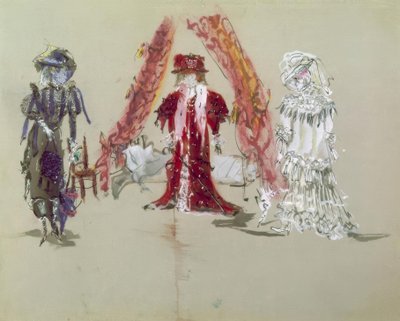 Décor de scène avec figurines pour la première - Jean Giraudox