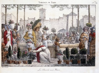 Le marché aux fleurs - lithographie par Brocas - Jean Henri Marlet