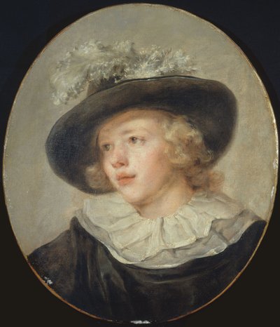 Attribué à Fragonard - Portrait de jeune garçon avec un chapeau à plumes, Vers 1785 - Jean-Honore Fragonard