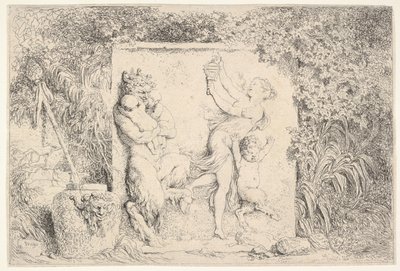 Un bas-relief représentant un satyre à gauche tenant deux nourrissons, un autre enfant satyre à droite..., 1763 - Jean Honore Fragonard