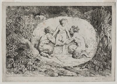 Bacchanales : Nymphe soutenue par deux satyres - Jean Honore Fragonard