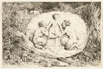 Nymphe assise sur les mains de deux satyres, extrait des Bacchanales ou jeux de satyres - Jean Honore Fragonard